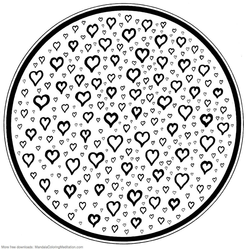 Dibujos de Mandala de Corazón en Círculo para colorear