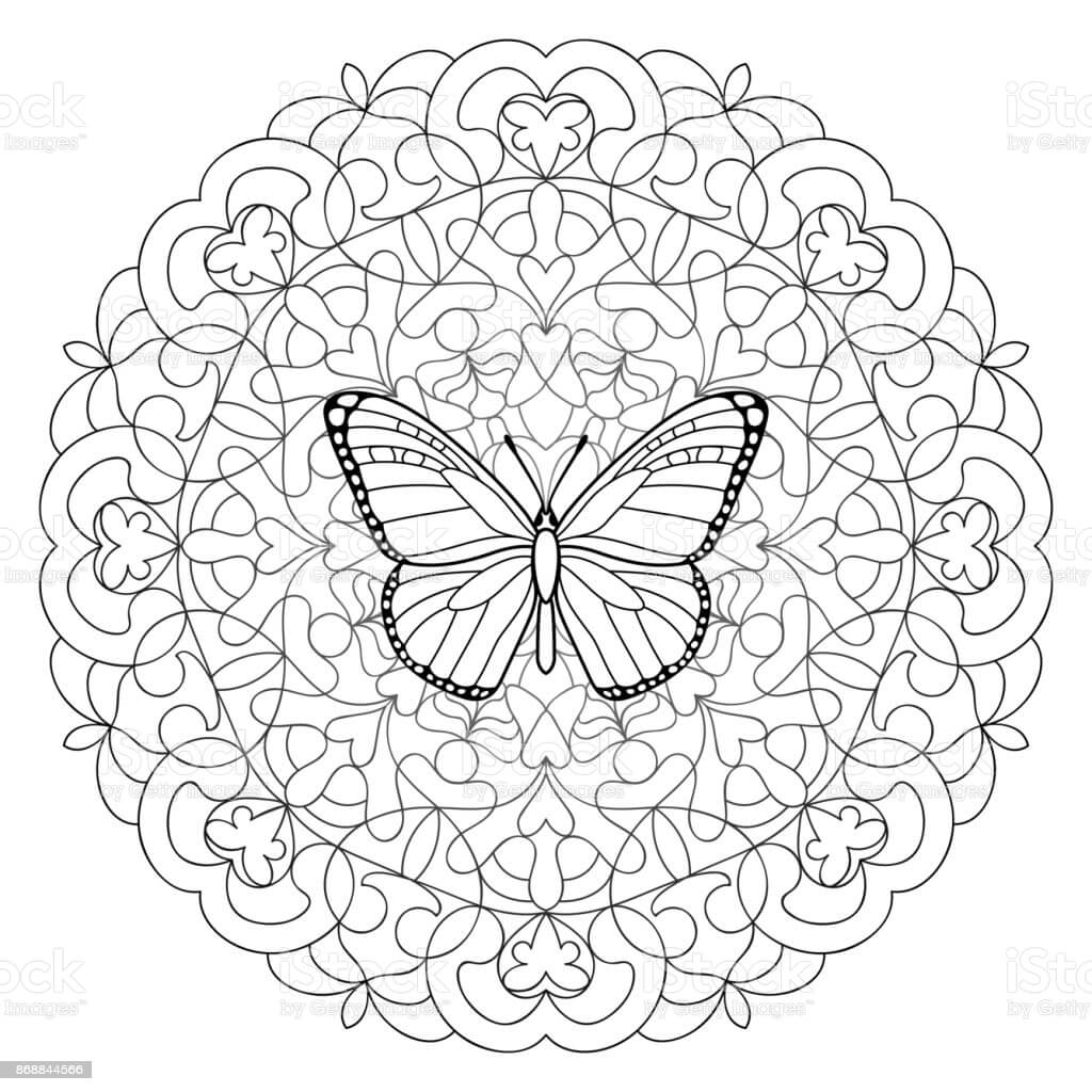 Dibujos de Mandala de Mariposa en Círculo para colorear