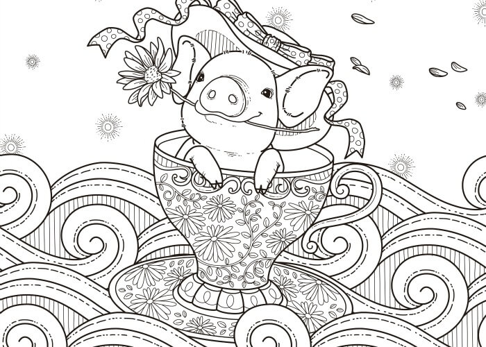 Dibujos de Mandalas Cerdo con Flor para colorear