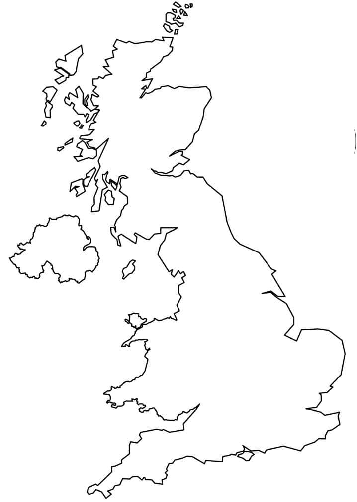Dibujos de Mapa de Contorno del Reino Unido para colorear
