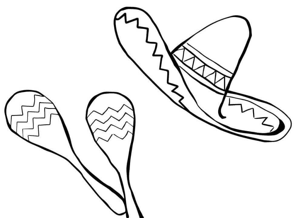 Dibujos de Maracas y Sombrero Mexicano para colorear