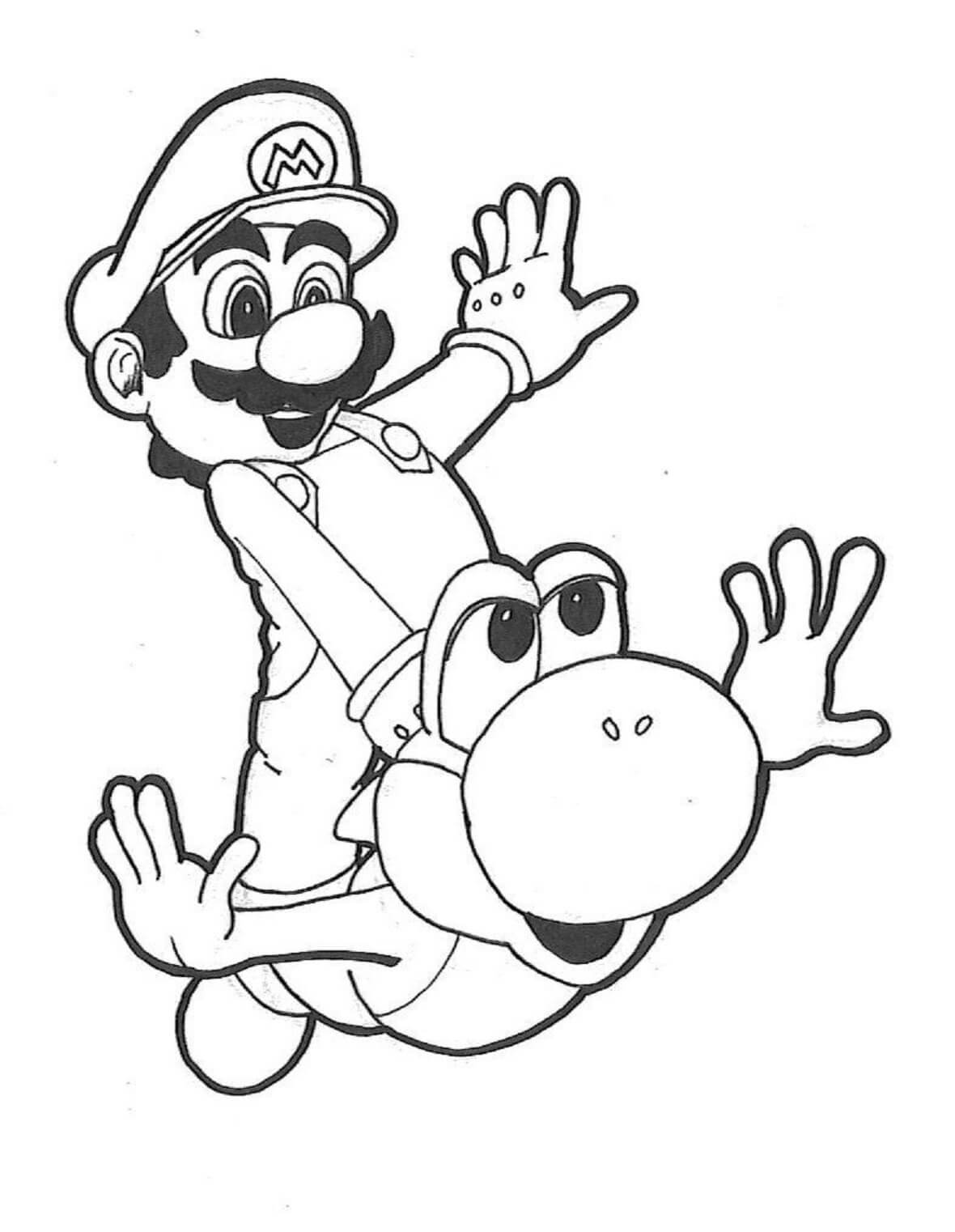 Mario Con Yoshi Volando para colorir