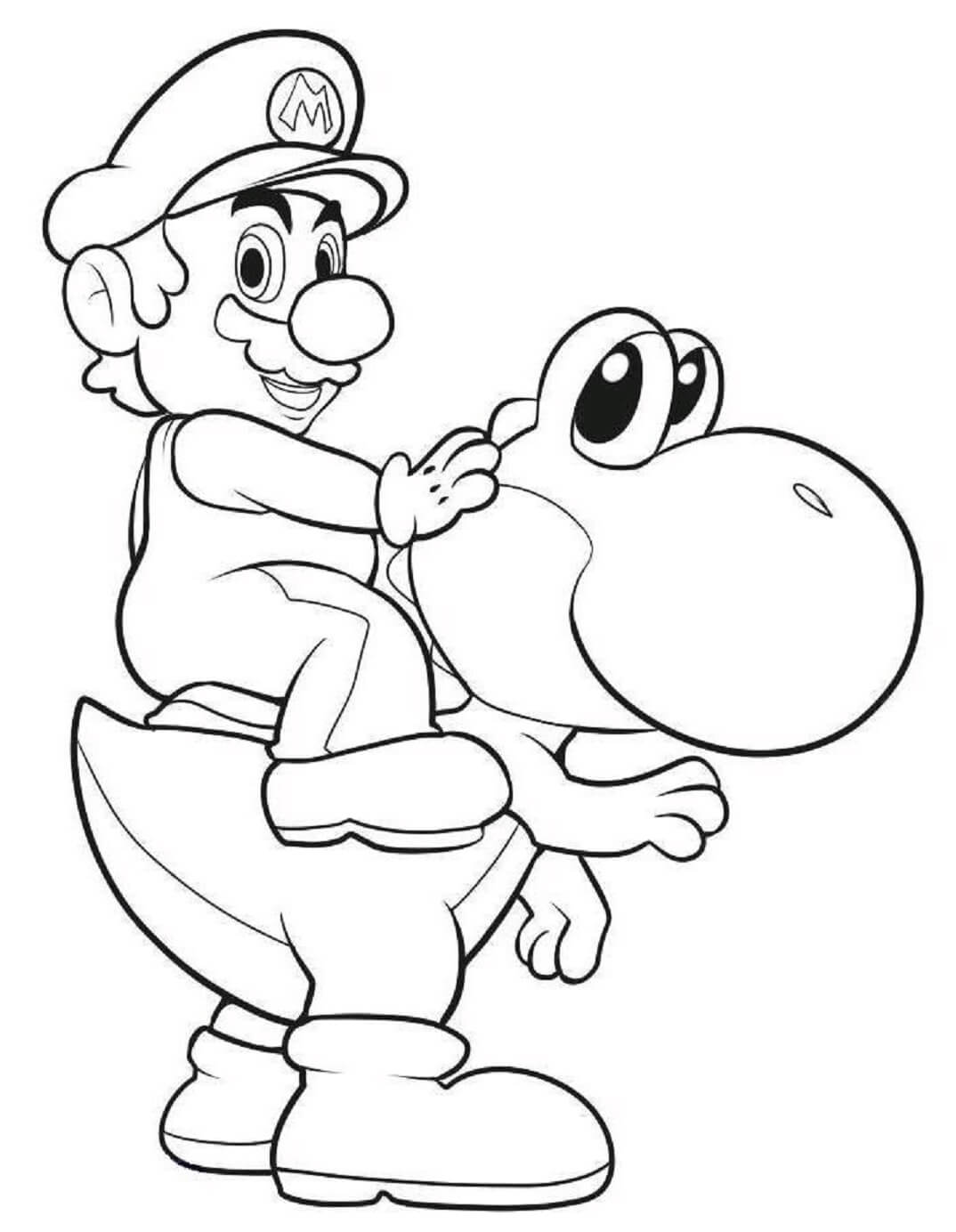 Dibujos de Mario Montando A Yoshi para colorear