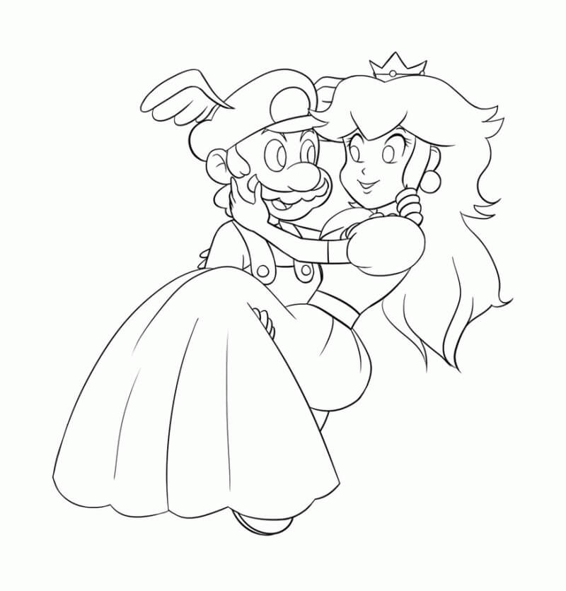 Dibujos de Mario cargando a la princesa Peach para colorear