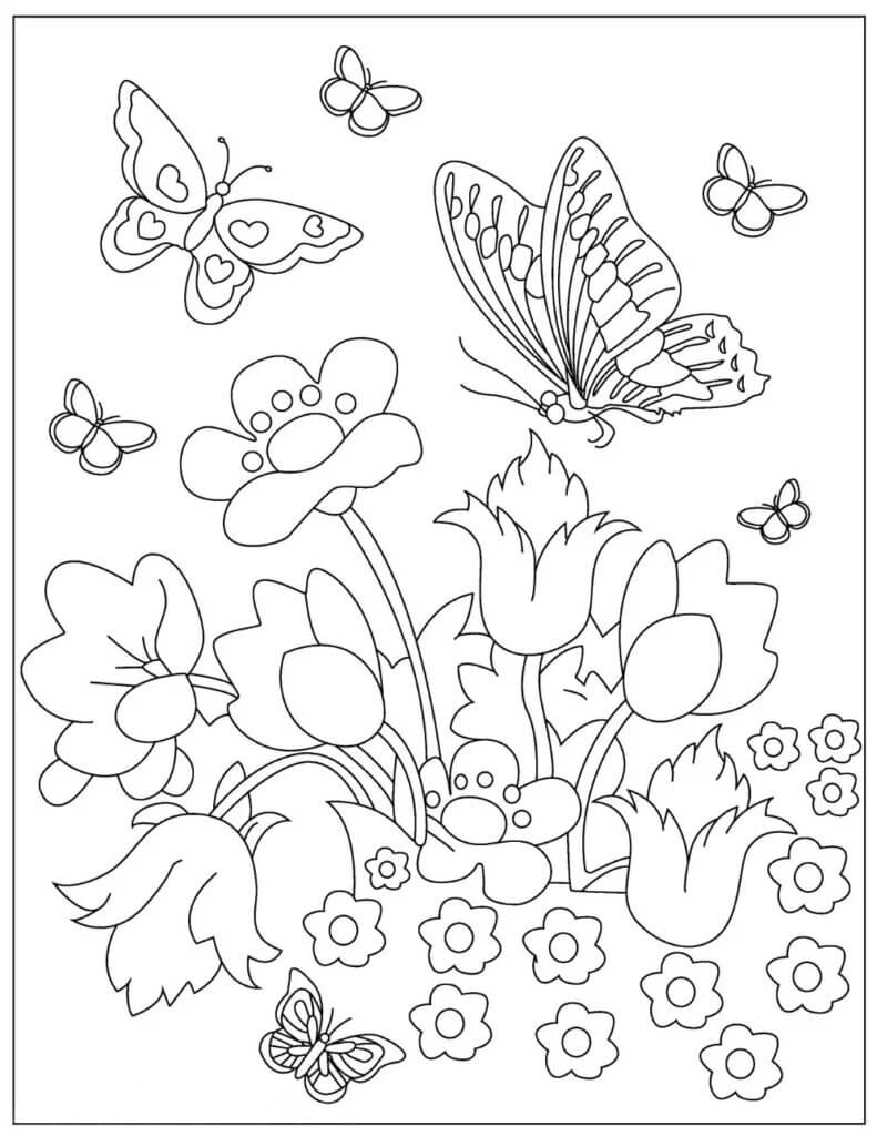 Dibujos de Mariposas y Flores para colorear