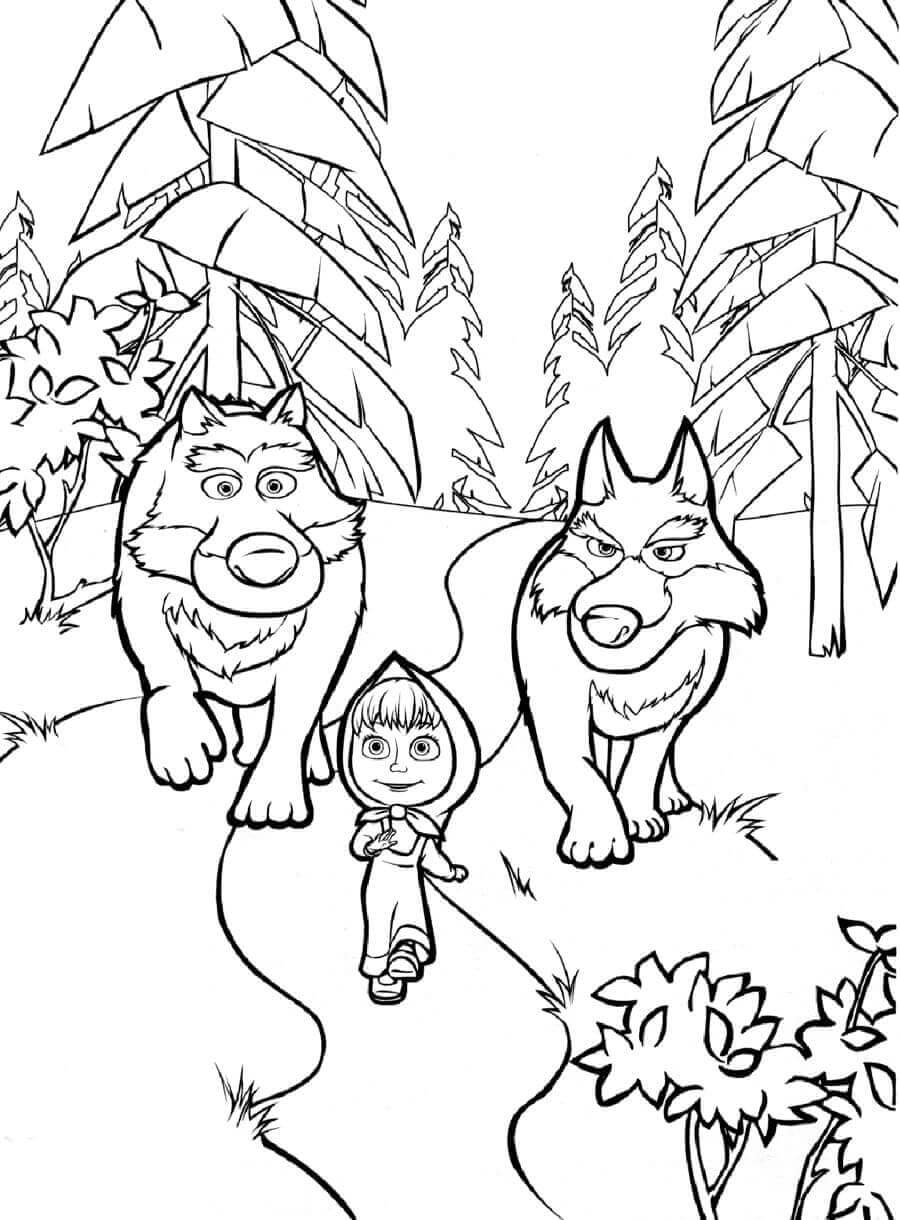 Dibujos de Masha y Dos Lobos para colorear