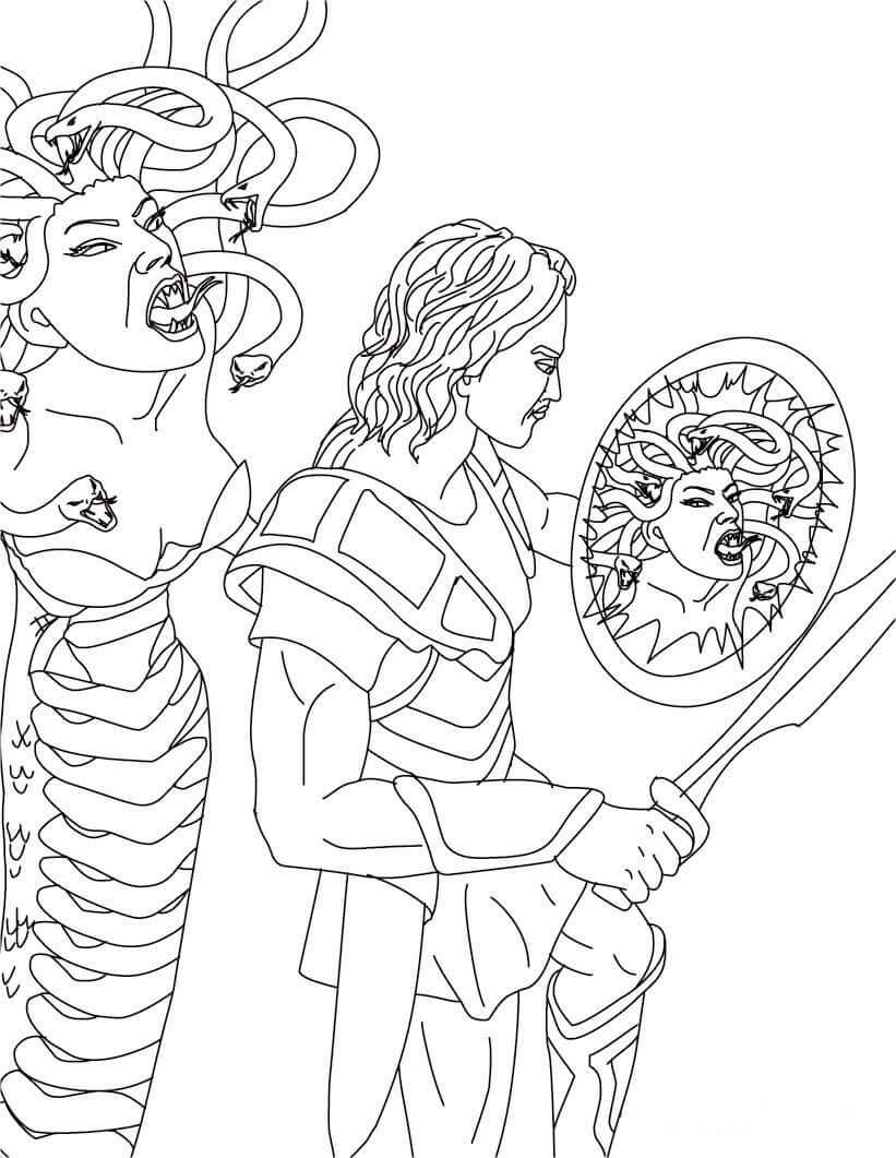 Medusa vs Perseus para colorir