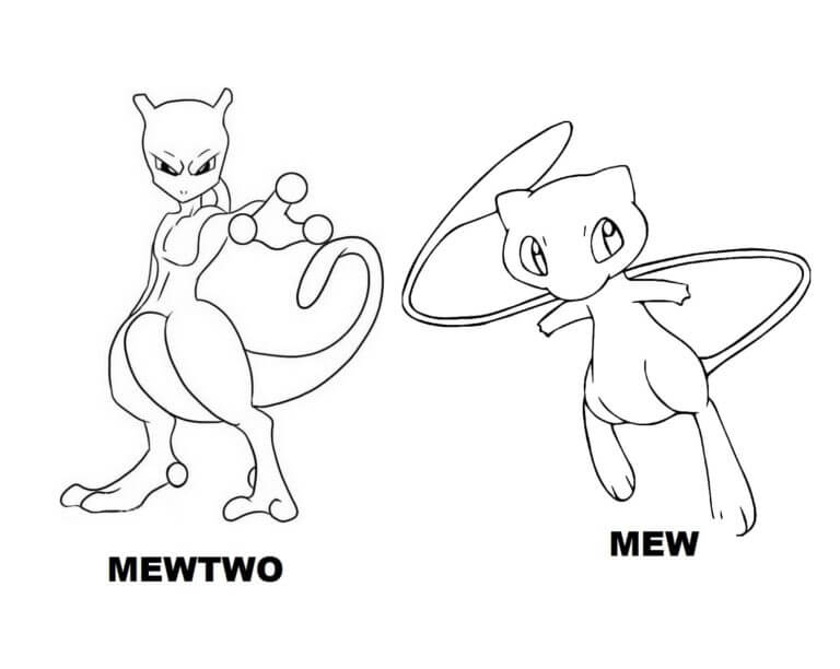 Mewtwo y Mew para colorir