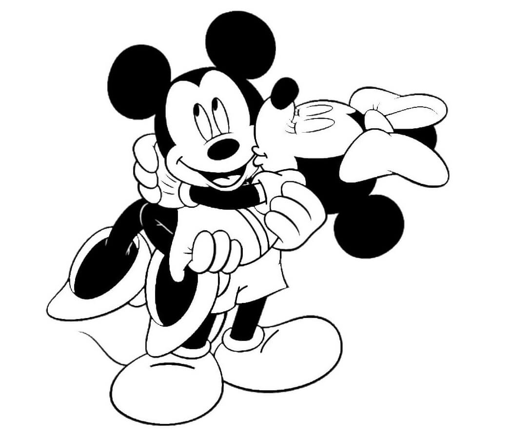 Mickey Mouse sosteniendo a Minnie Mouse para colorir
