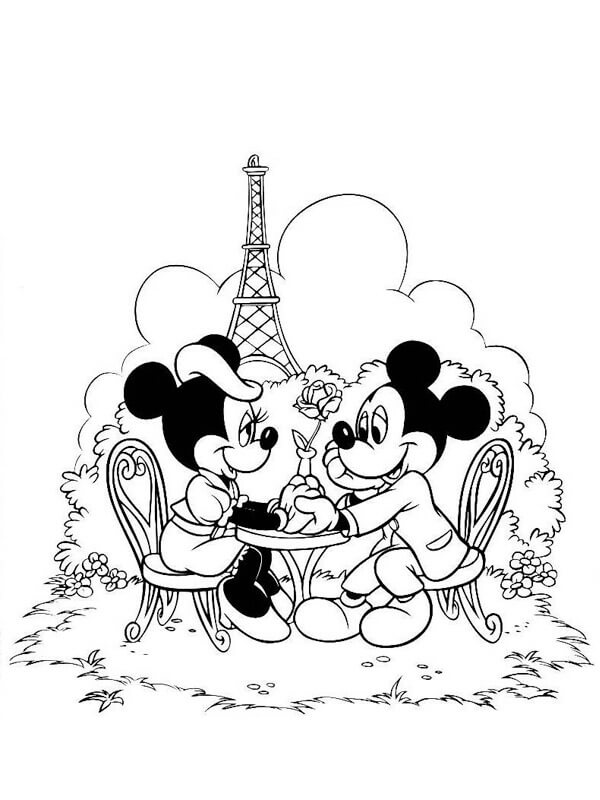 Dibujos de Mickey Mouse y Minnie Mouse en la ciudad de París para colorear