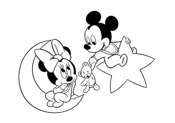 Mickey y Minnie Mouse En El Universo para colorir