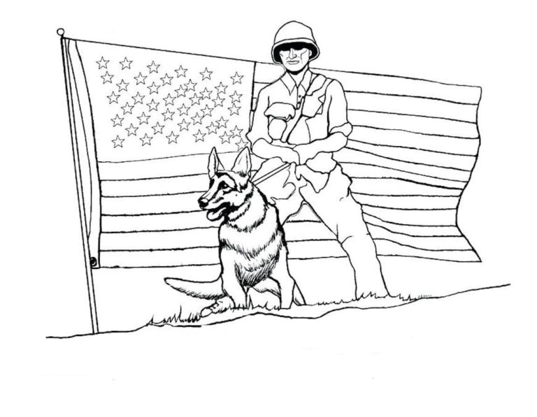 Militar Con Perro para colorir