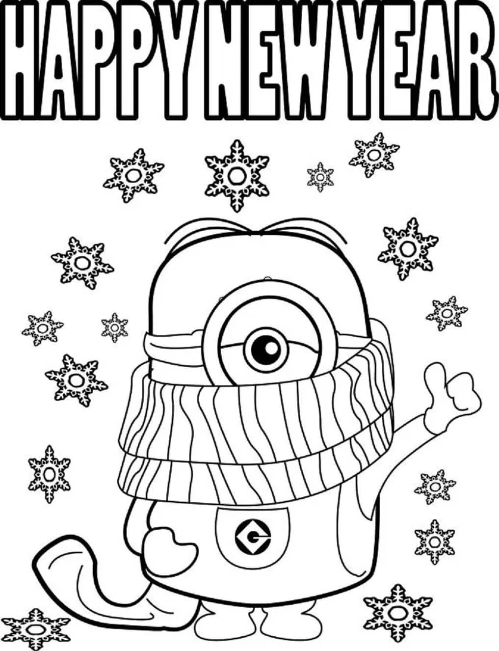 Dibujos de Minion En Feliz Año Nuevo para colorear
