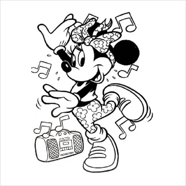 Dibujos de Minnie Mouse Baila con la Música para colorear