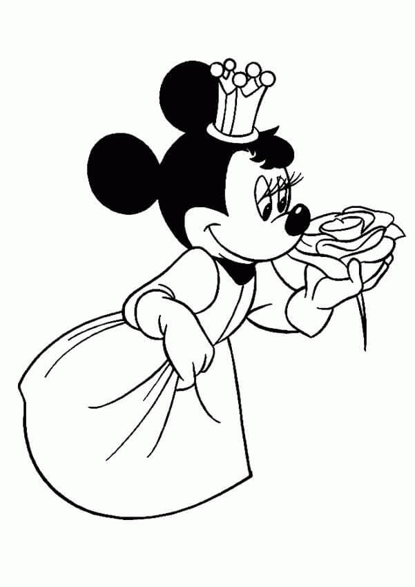 Minnie Mouse con Rosa para colorir