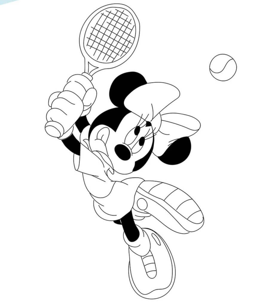 Dibujos de Minnie Mouse jugando al Tenis para colorear