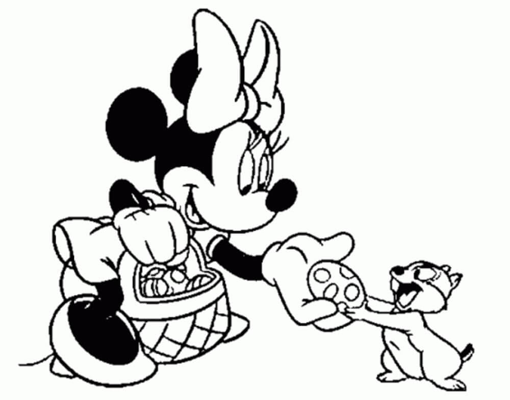 Dibujos de Minnie Mouse le da Comida a la Ardilla para colorear