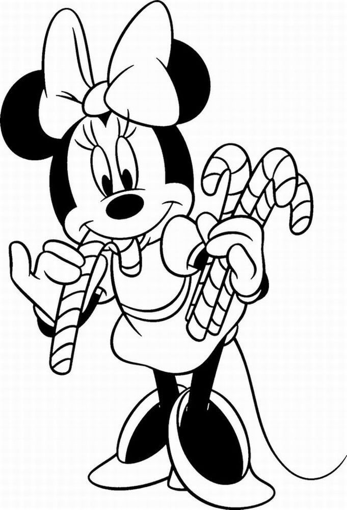 Dibujos de Minnie Mouse sosteniendo Caramelos para colorear