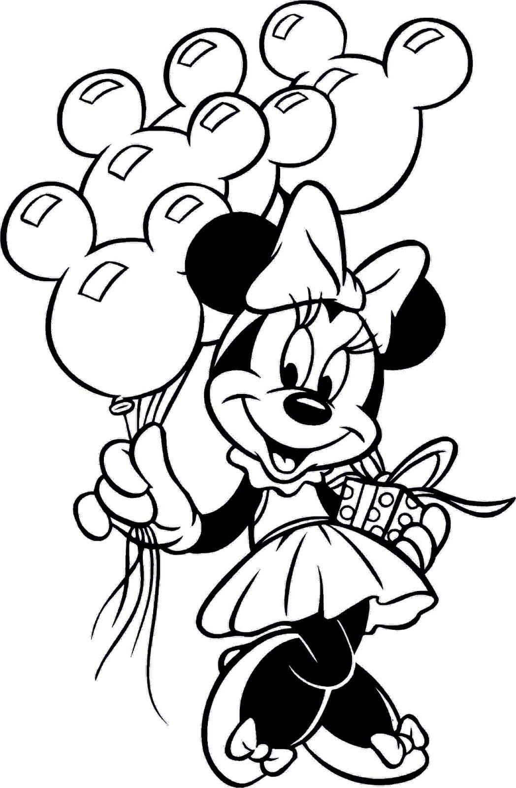 Dibujos de Minnie Mouse sosteniendo Globo para colorear