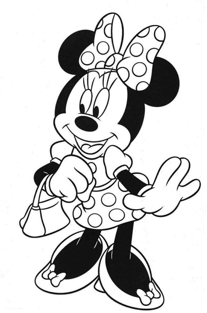 Dibujos de Minnie Mouse sosteniendo una Bolsa para colorear