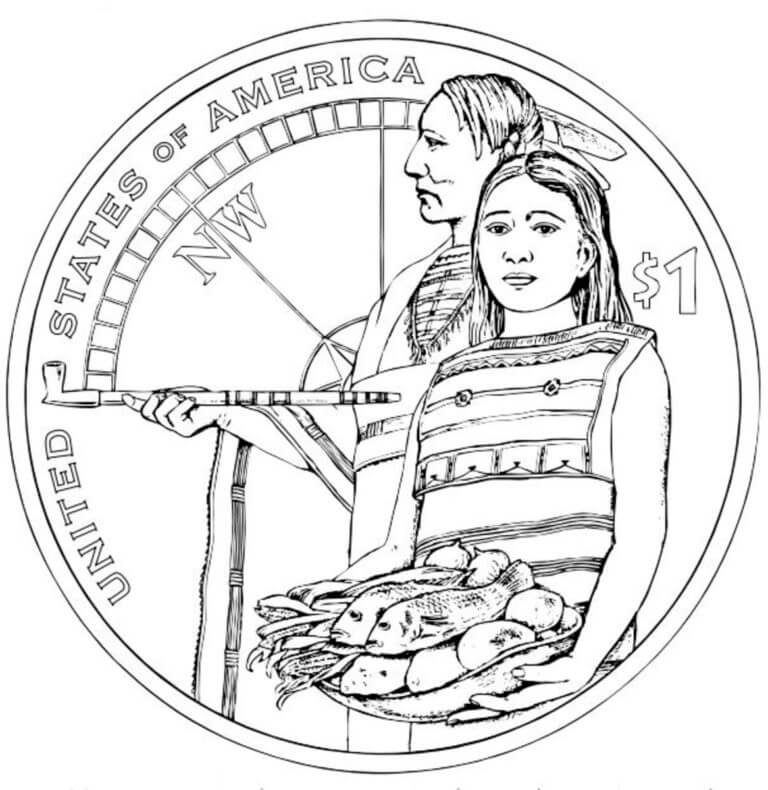 Moneda Que Representa a Los Indios para colorir