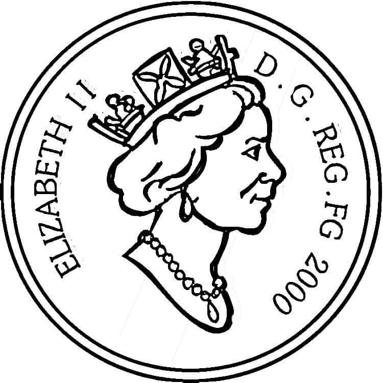 Moneda con Isabel II para colorir