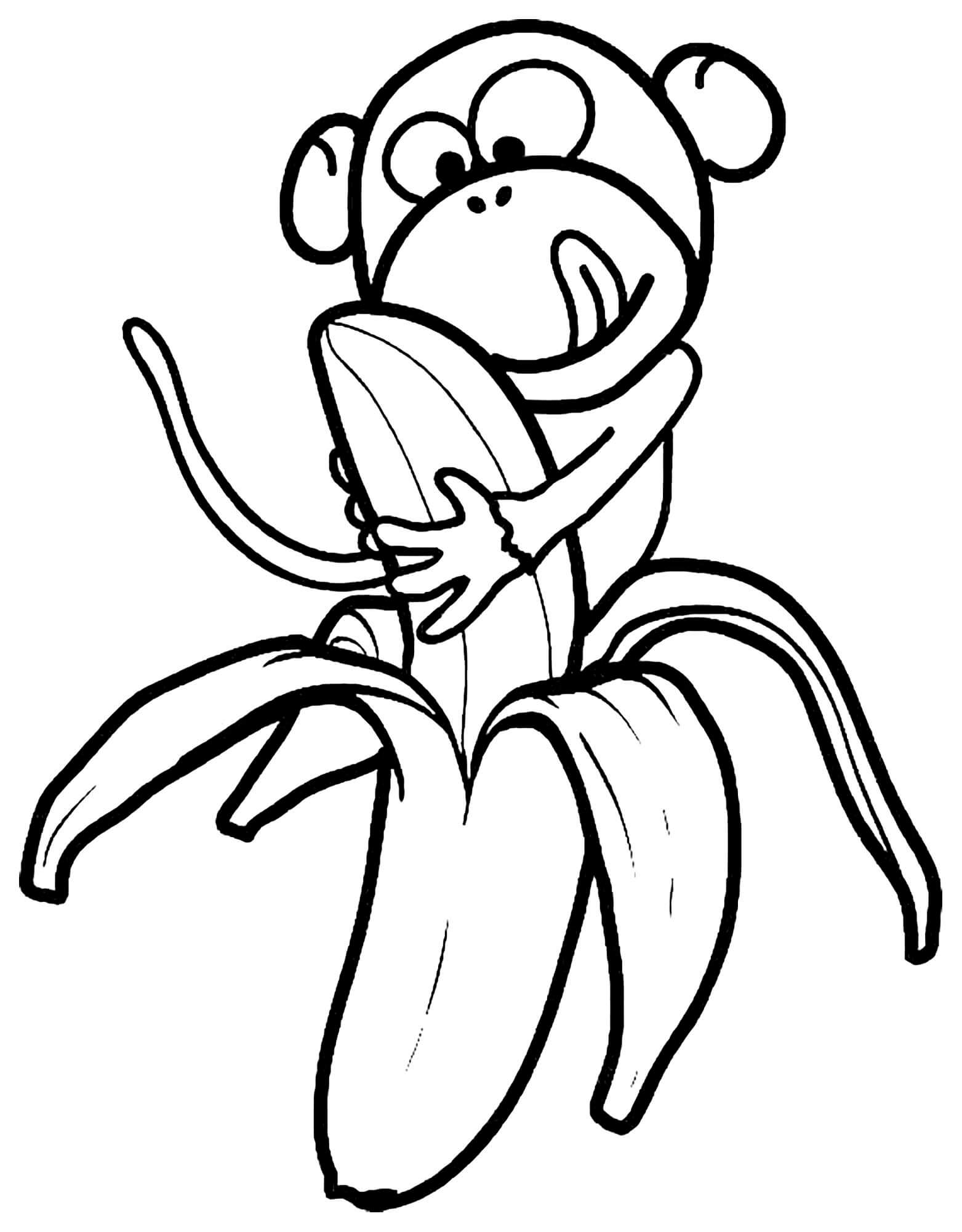 Dibujos de Mono Fácil Comiendo Plátano para colorear