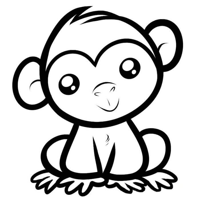 Dibujos de Mono Fácil Sonriendo para colorear
