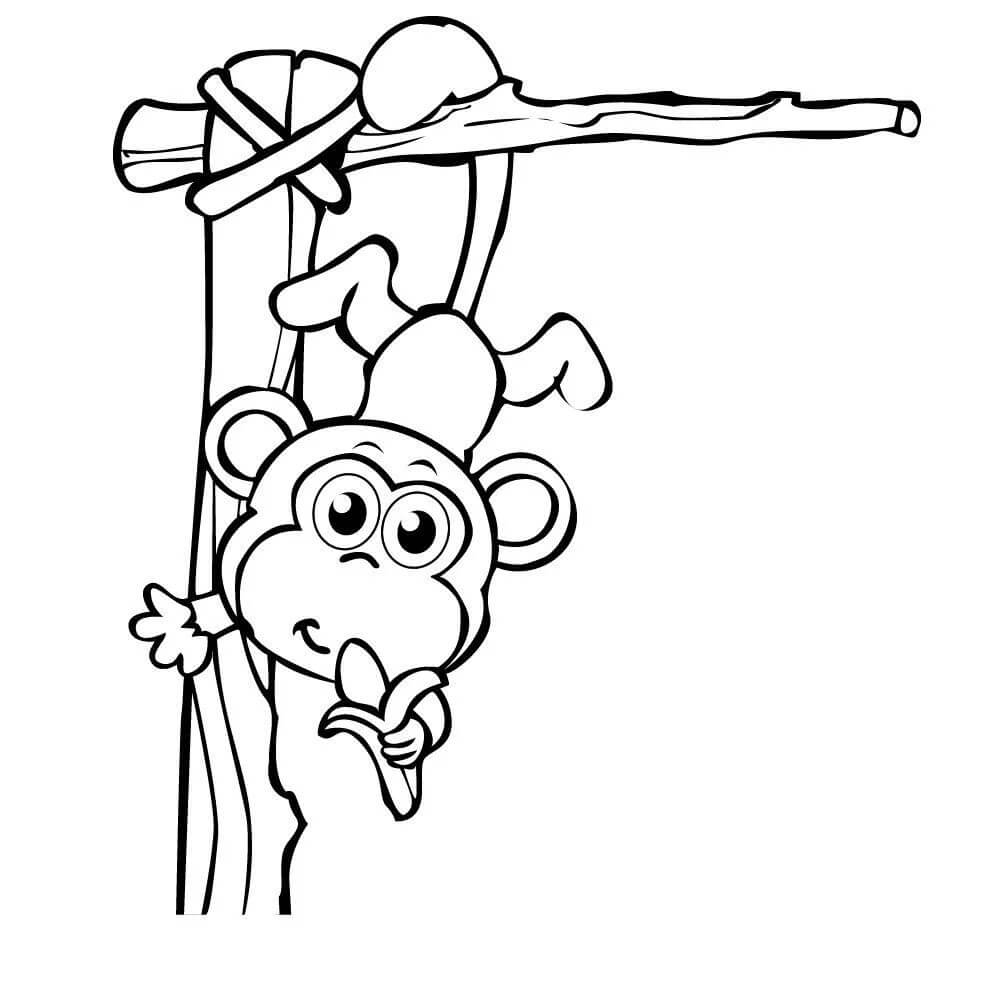 Mono Trepando Árboles y Comiendo Plátano para colorir