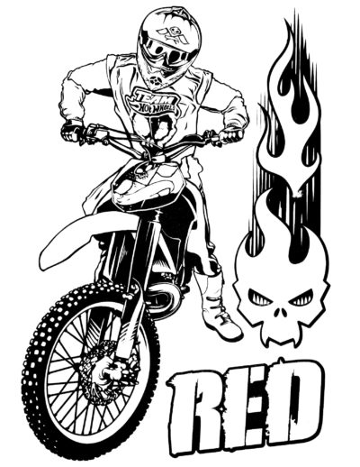 Motociclista Del Equipo Red Hot Wheels en el Sillín para colorir