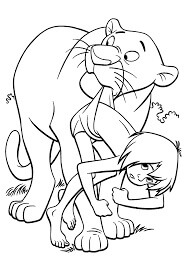 Mowgli con Bagheera Lindo para colorir