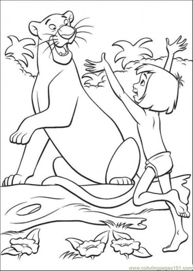 Mowgli con Bagheera para colorir