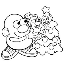 Dibujos de Mr Potato Head y árbol de Navidad para colorear