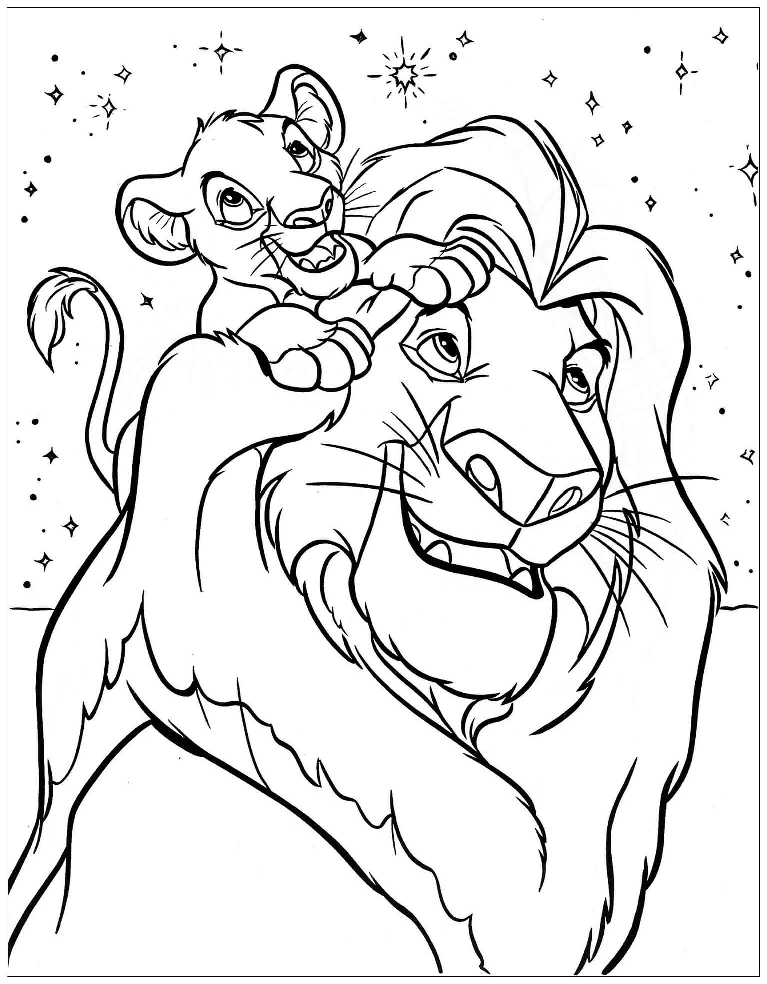 Mufasa con su Hijo Simba para colorir