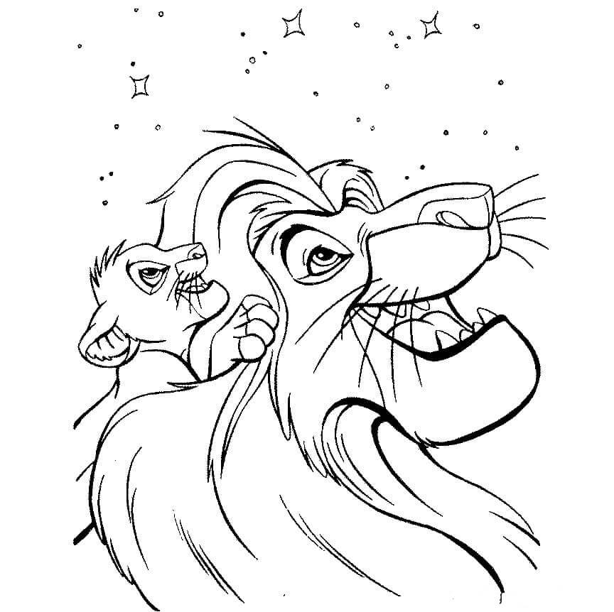 Dibujos de Mufasa y Simba Mirando las Estrellas para colorear