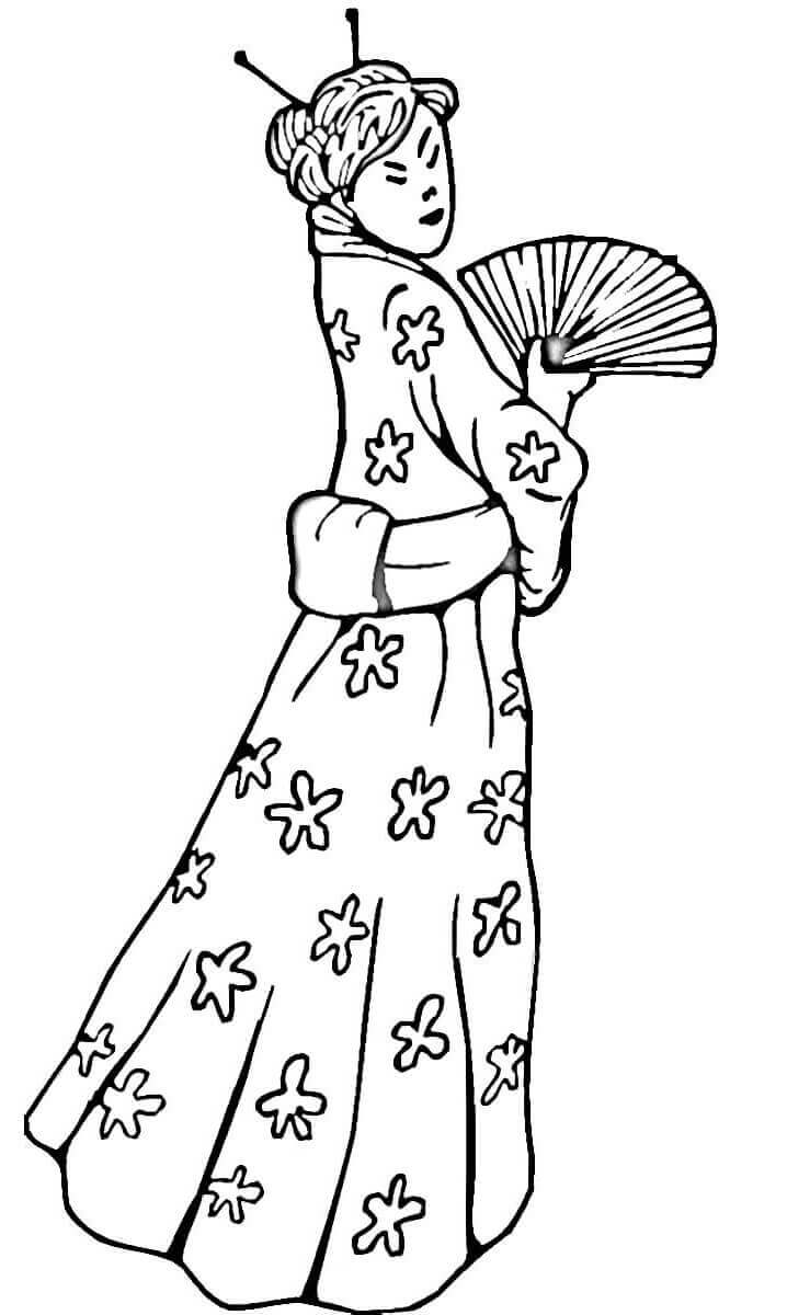 Mujer China, en, un, Vestido Tradicional para colorir