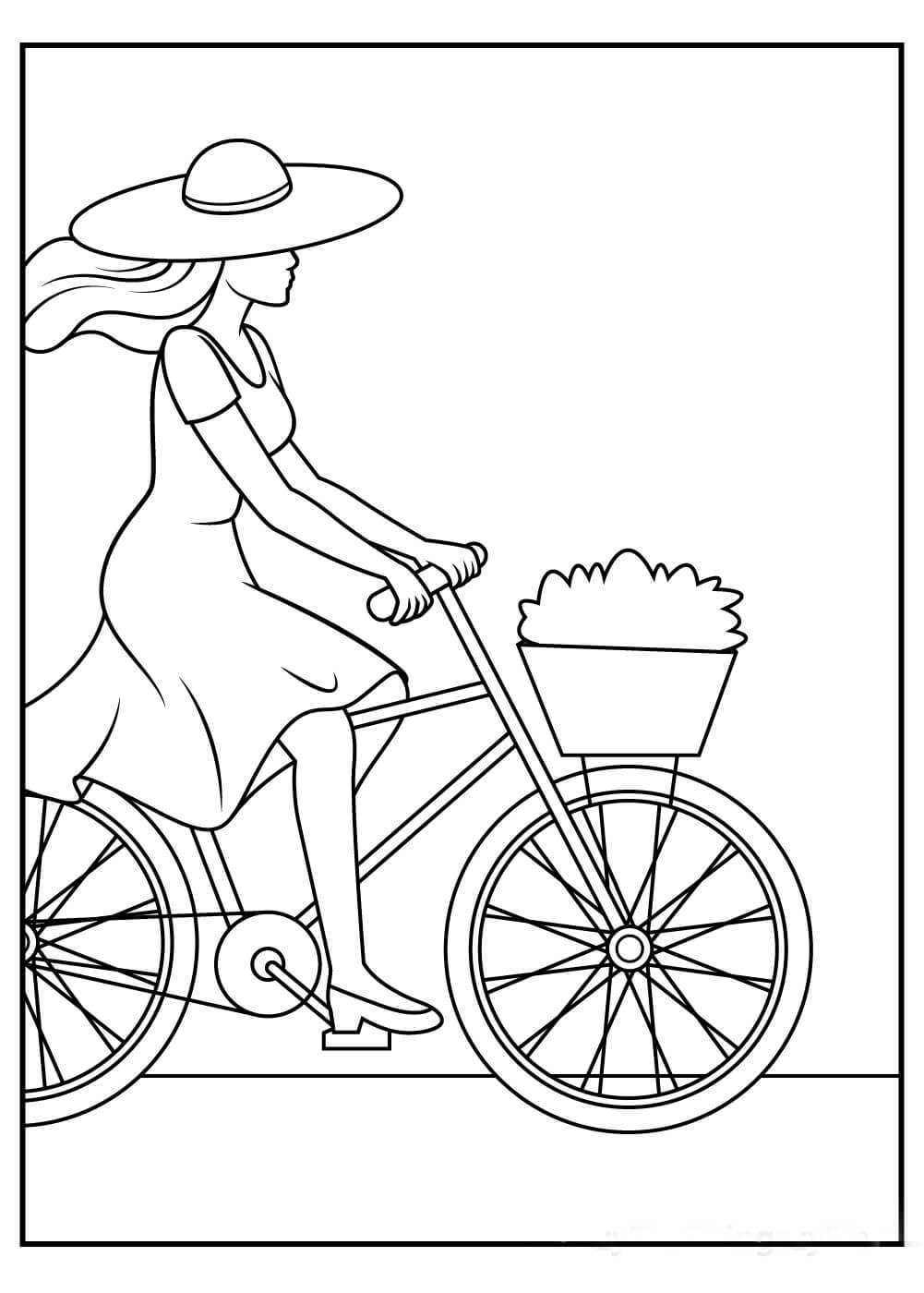 Mujer Montando Bicicleta para colorir