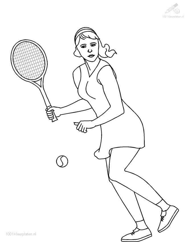 Mujer, jugar al Tenis para colorir
