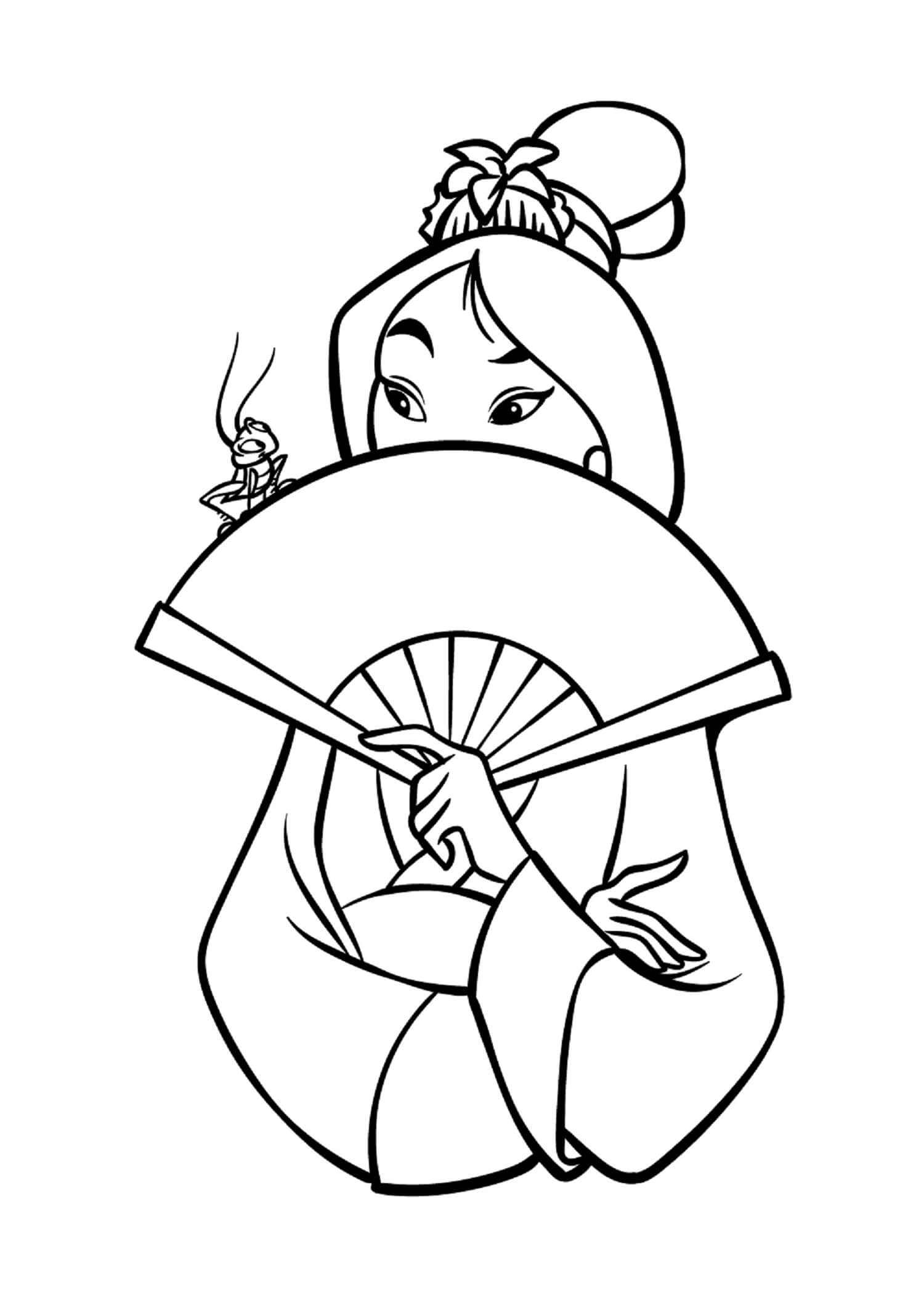 Dibujos de Mulan Con Abanico Con Mushu para colorear