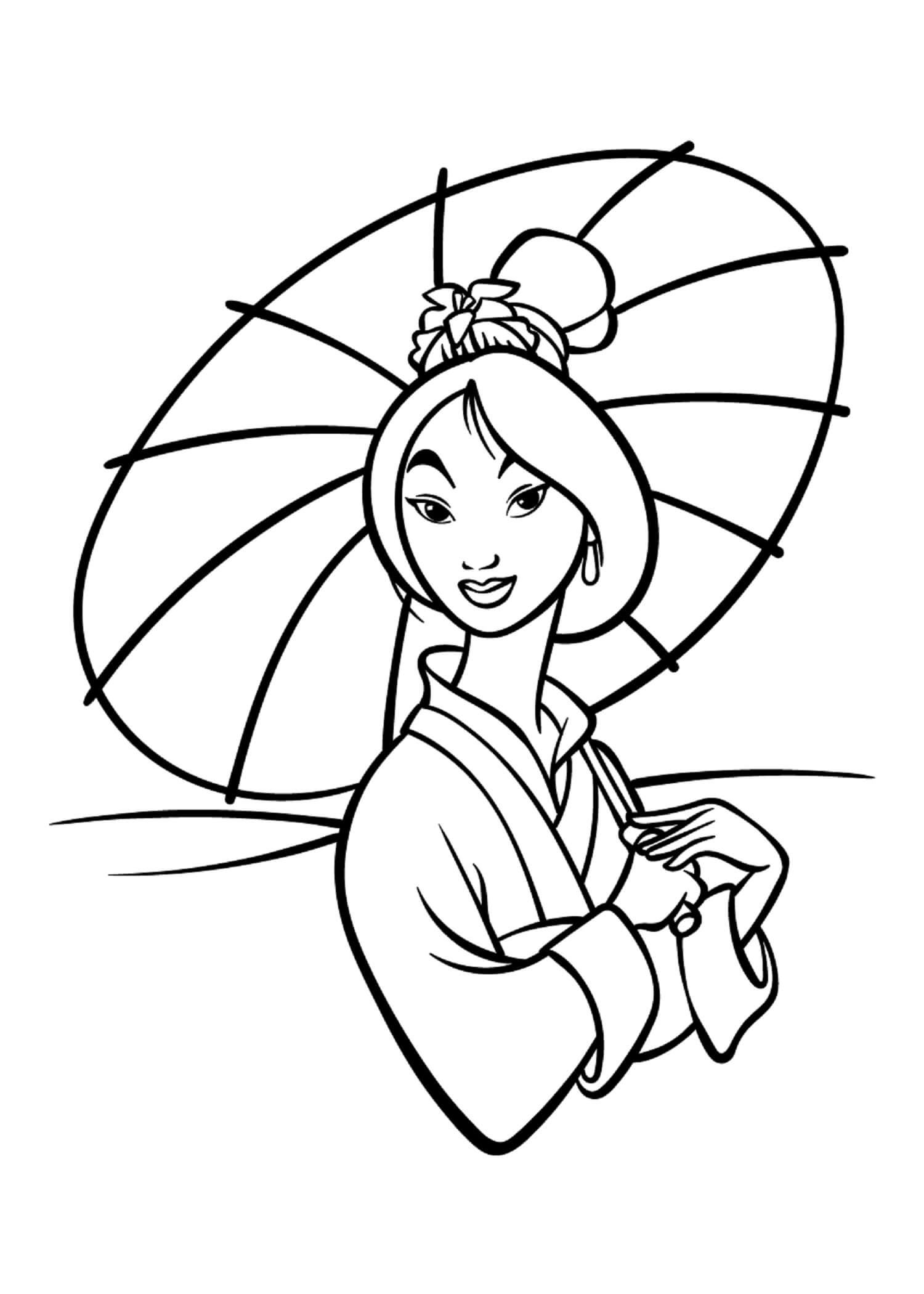 Dibujos de Mulan Con Paraguas para colorear