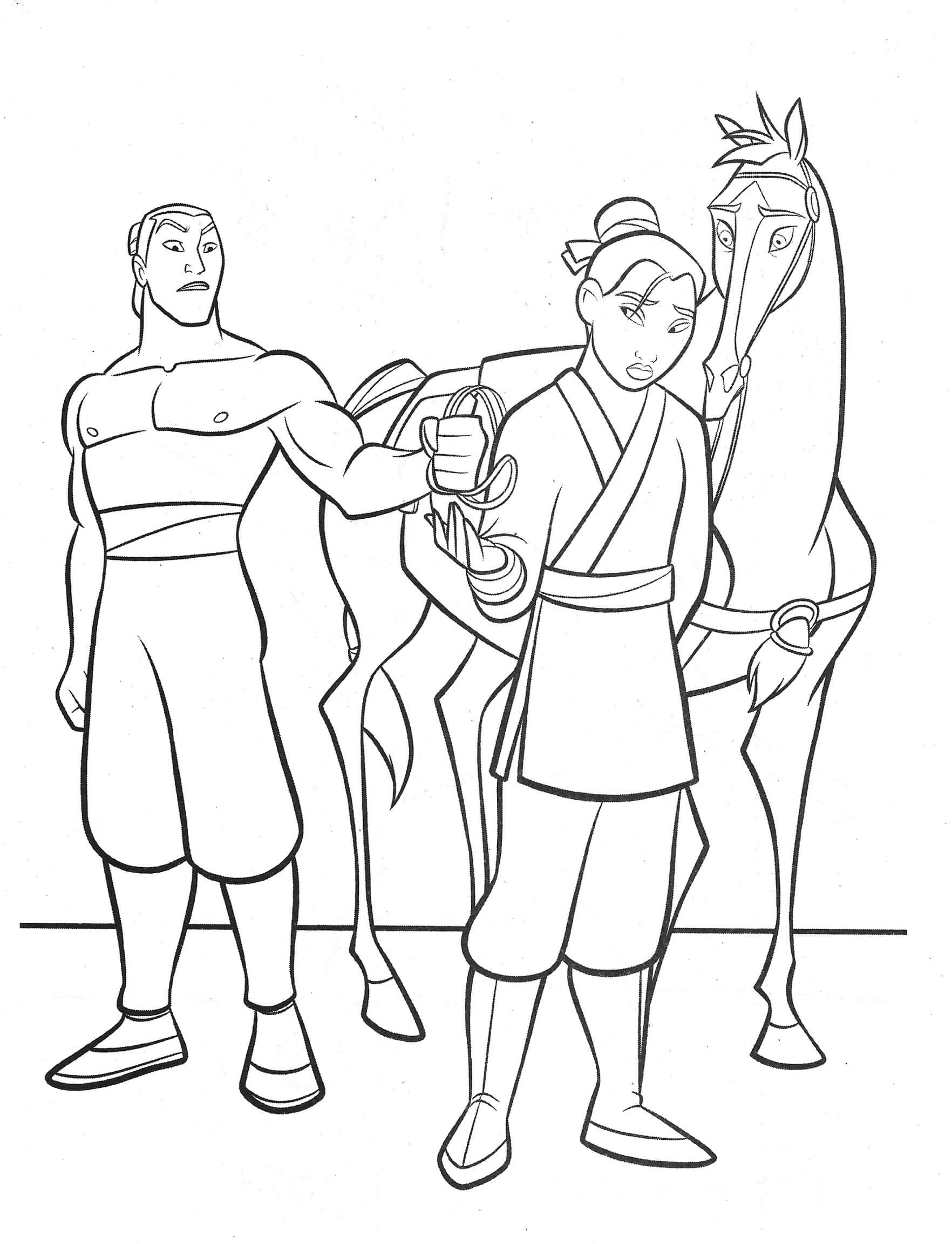 Mulan Y Li Shang Con Khan para colorir