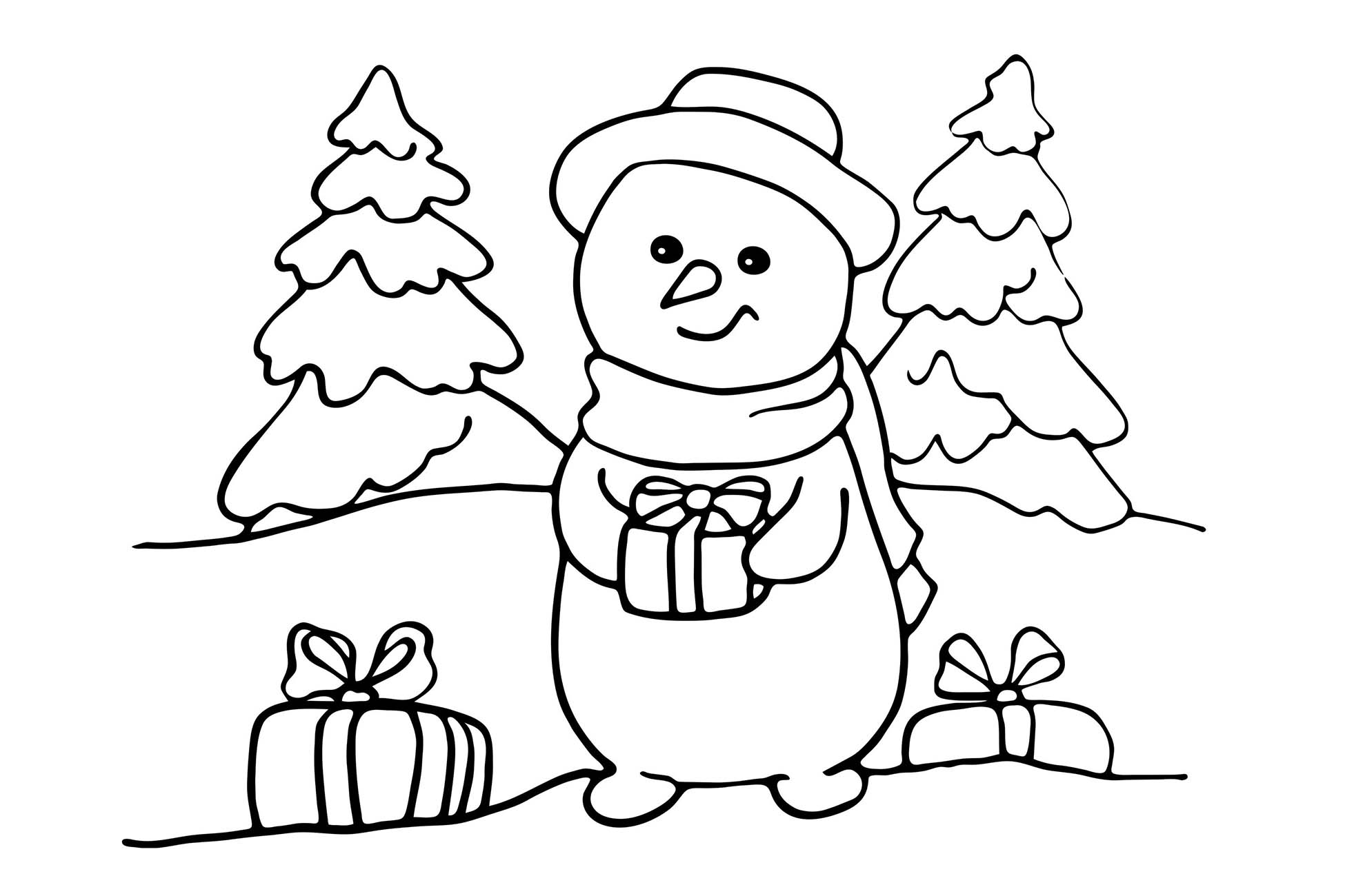 Muñeco de Nieve con Regalo para colorir