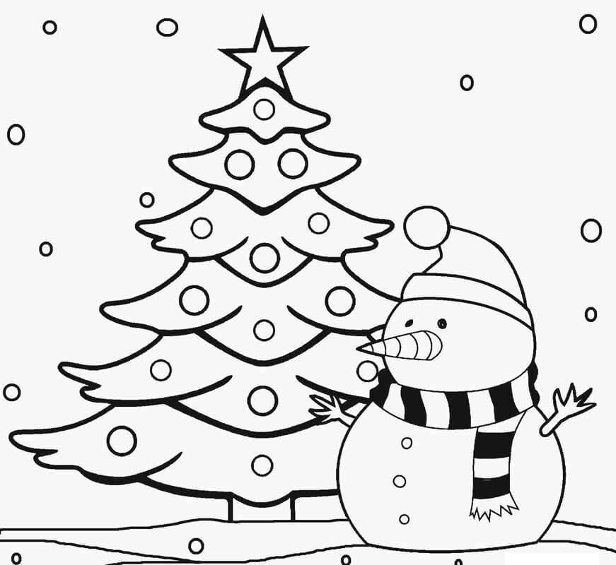 Dibujos de Muñeco de nieve Árbol de Navidad para colorear