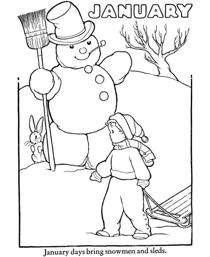 Muñeco De Nieve De Enero para colorir