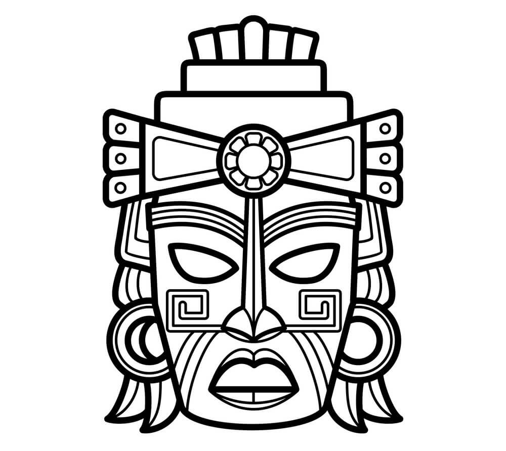 Dibujos de Máscara Azteca Africana Mexicana para colorear
