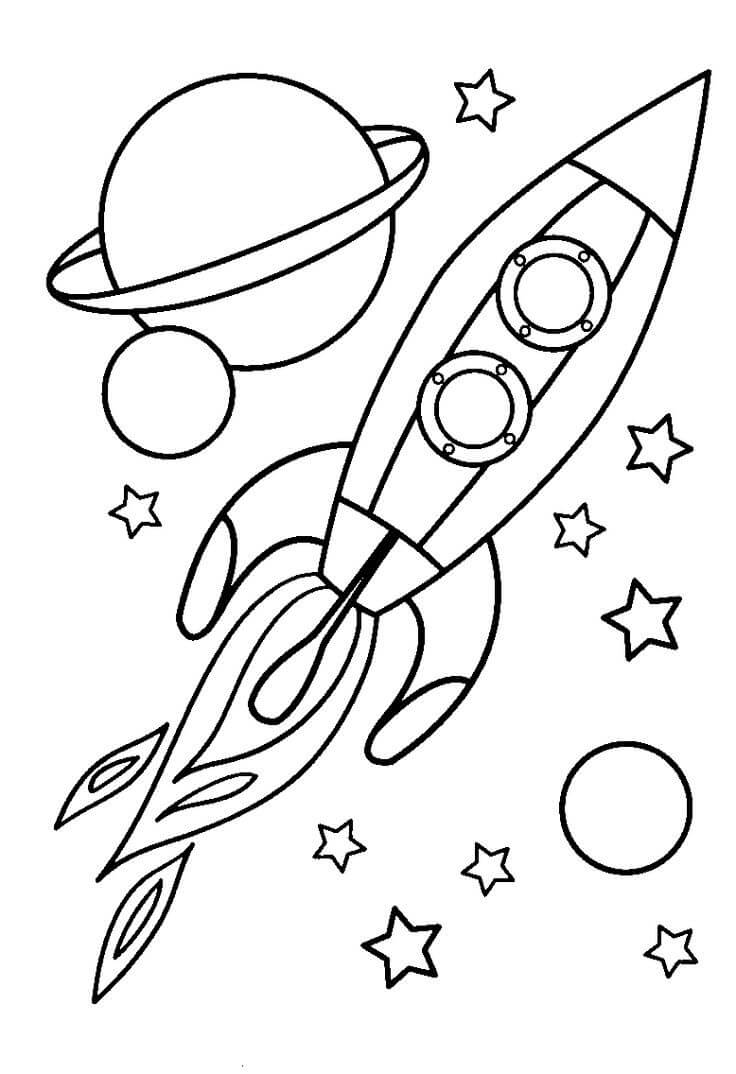 Dibujos de Nave Espacial y Planeta, Estrella para colorear