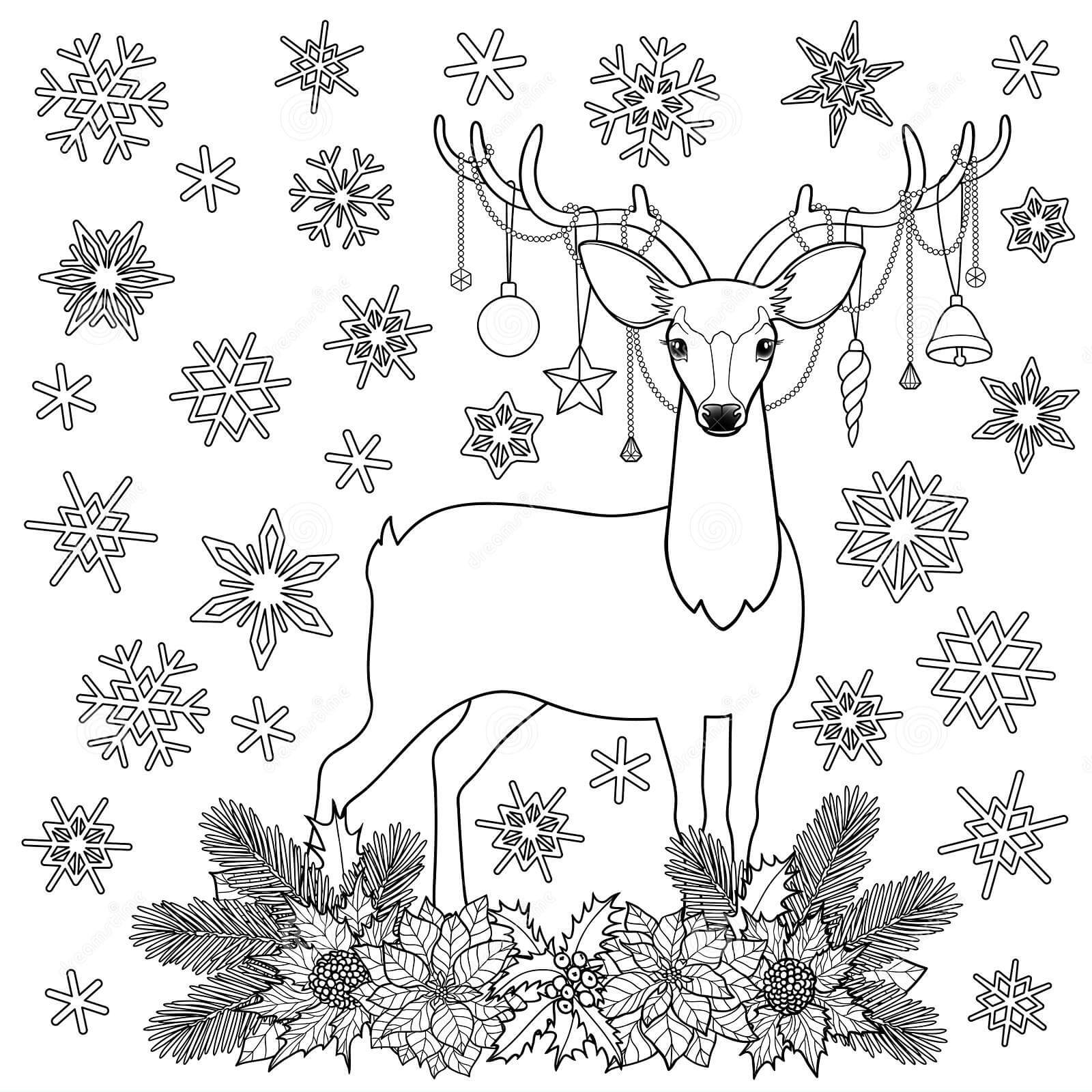 Dibujos de Navidad Ciervos Vacaciones de Invierno para colorear