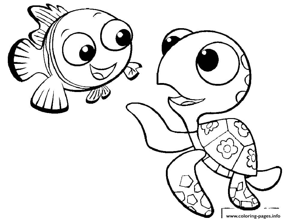 Nemo Y Tortuga para colorir