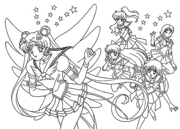 Neo-reina Srenity y Sus Cuatro Guardias para colorir