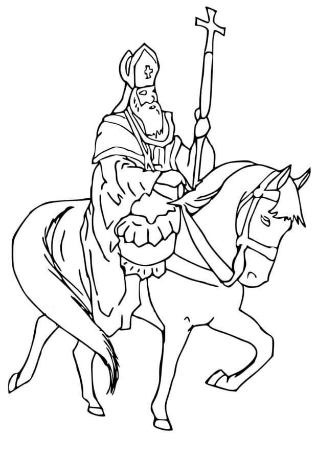 Dibujos de Nikolaus a Caballo Con Un Poderoso Bastón En Sus Manos para colorear